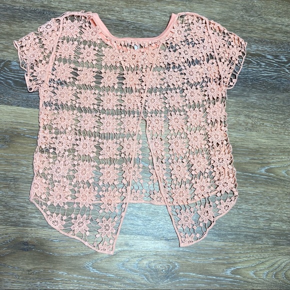 DELIA'S CROCHET TOP, SPLIT BACK, THINK BATHING SUIT COVER-UP, PEACH, SIZE S - Picture 7 of 9